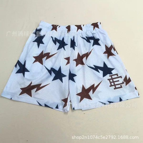 Design Star and Lightning Print Mesh Shorts White - 1
