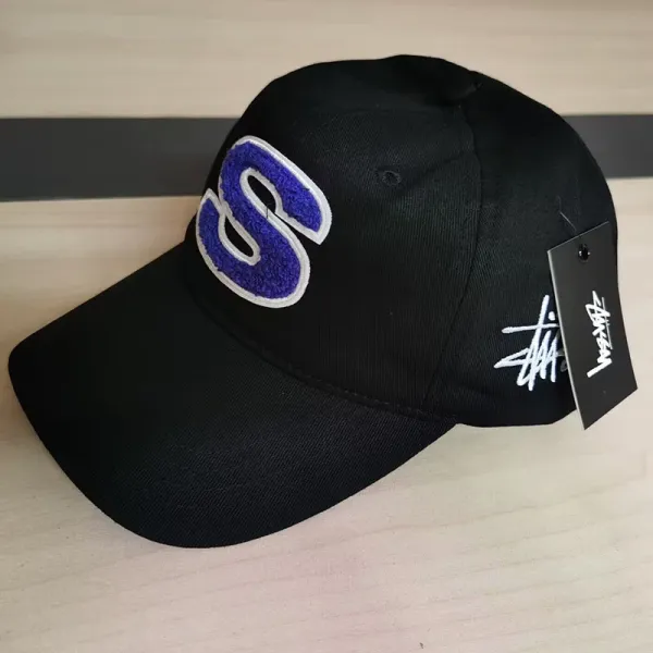Stüssy S Logo Fleece Patch Baseball Cap Black - 1