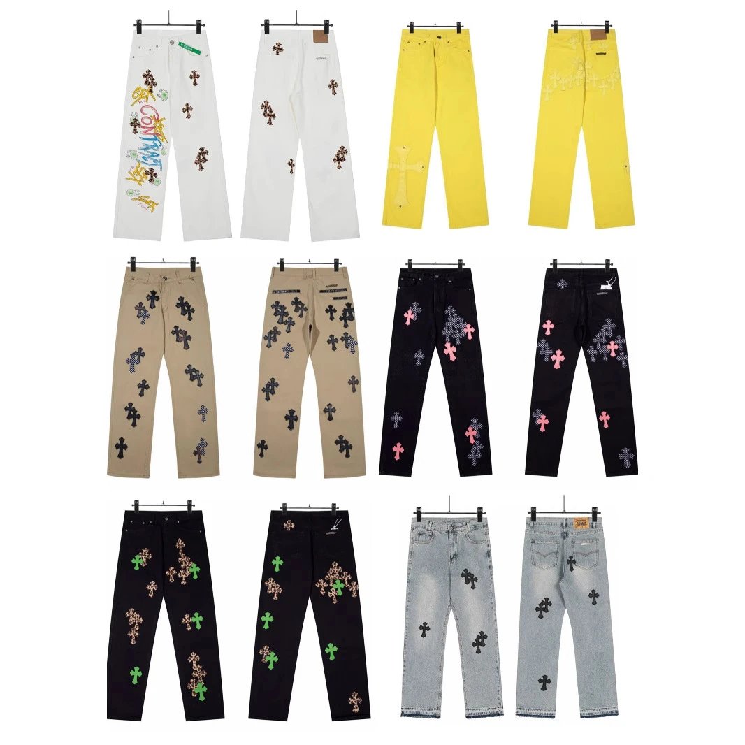 Color Block Leather Denim Jeans