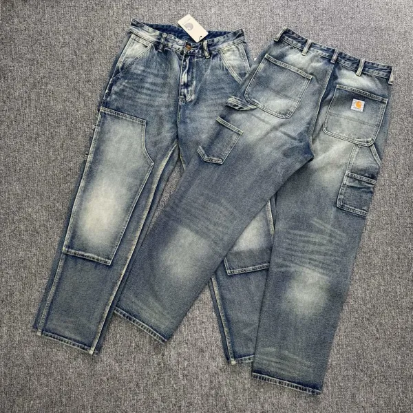 Carhartt Double Knee Work Pant in Light Wash, Medium Wash, Dark Indigo, Black, and Paint-Splatter Distressed Jeans - 12