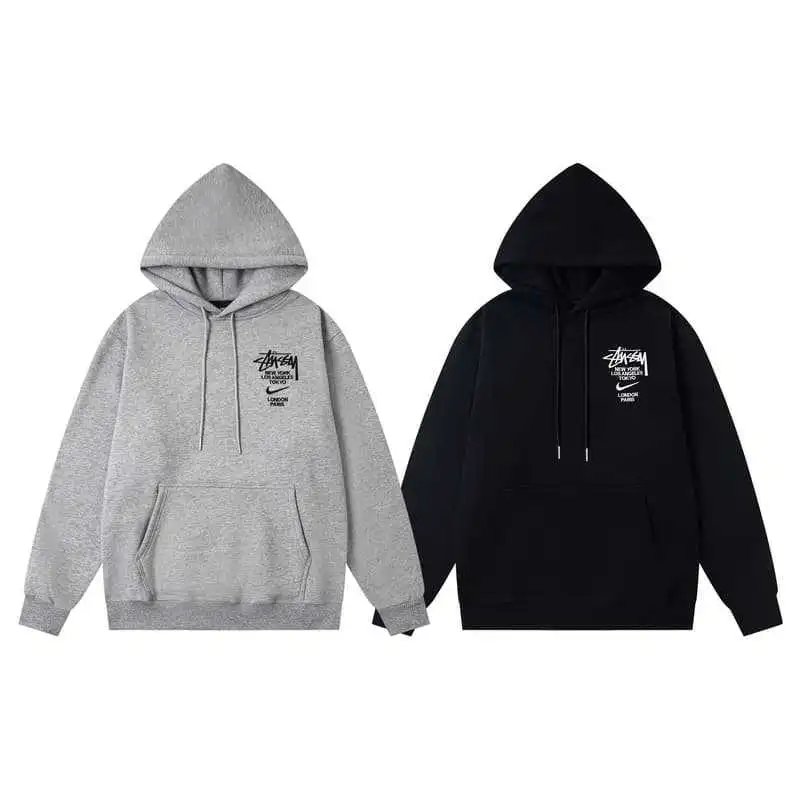 Stussy Nike Collaboration Gray Black Hooded Sweatshirt And Jogger Set