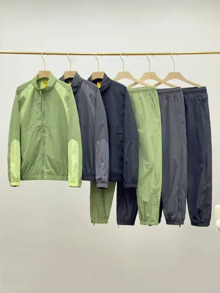 Design Windbreaker and Jogger Set Olive Green with Lime Accents Tracksuit - 3