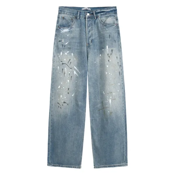 Acne Studios Paint-Splatter Wide-Leg Jeans Blue - 1