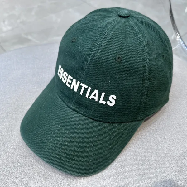 Essentials Logo Embroidered Corduroy Baseball Cap Army Green - 1
