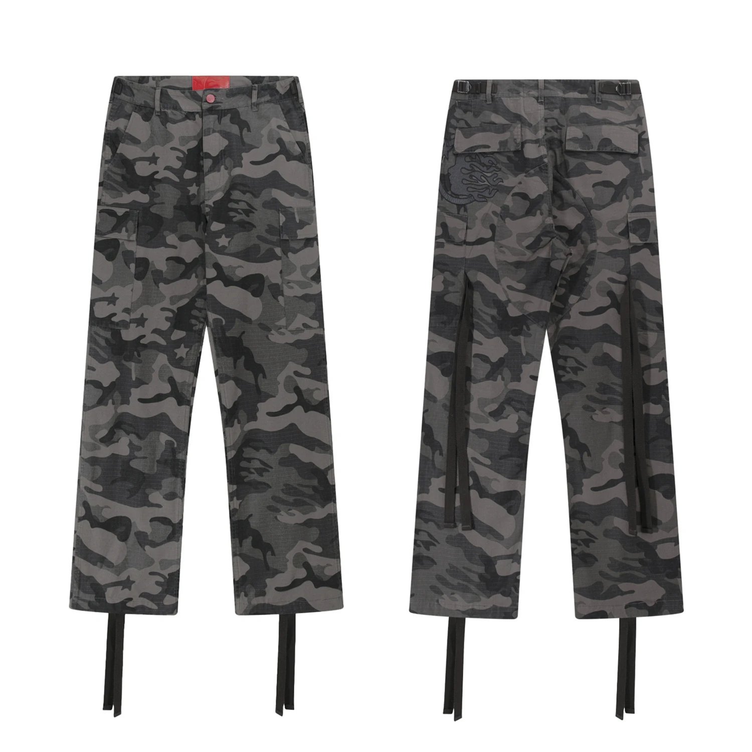 Design Camo Cargo Shorts with Adjustable Straps Red Black Multicolor Shorts - 20