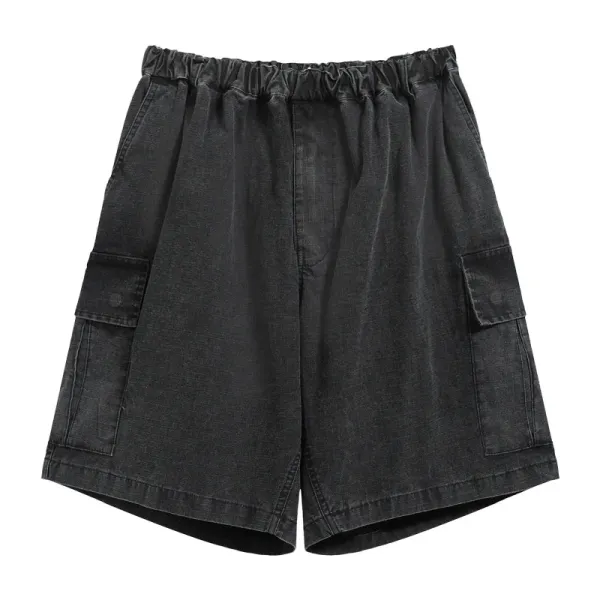 Cargo Shorts Black Washed Denim Shorts - 1