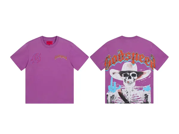 Godspeed Skull Cowboy Purple T-Shirt - 1