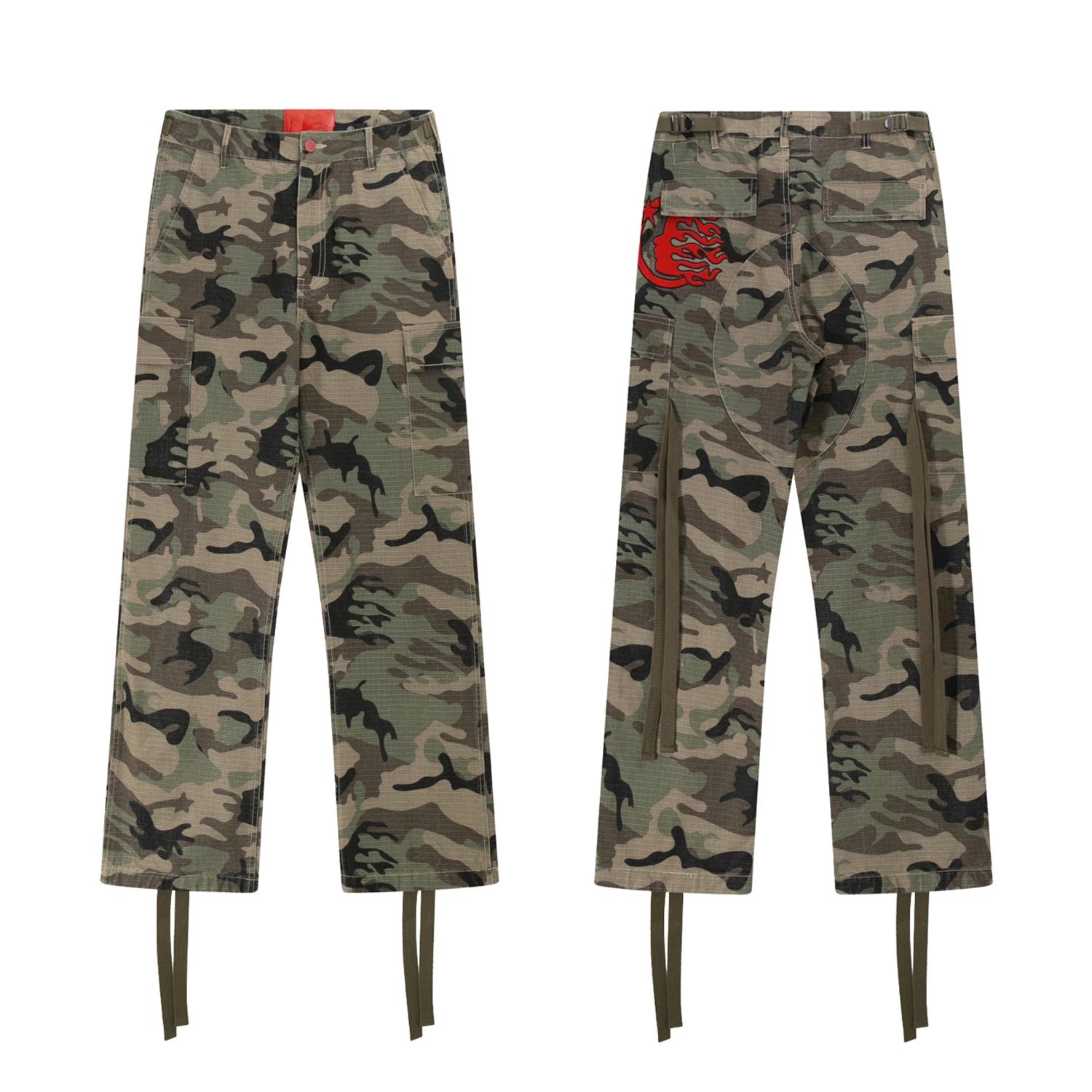 Design Camo Cargo Shorts with Adjustable Straps Red Black Multicolor Shorts - 18
