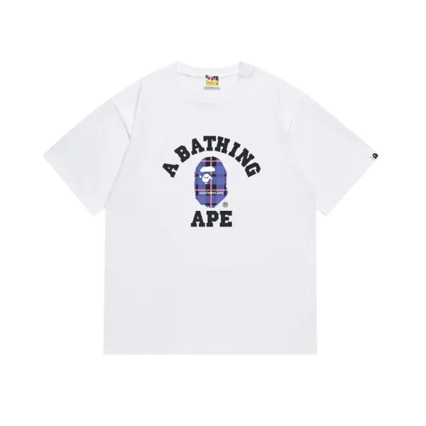 A Bathing Ape Plaid猿人头 Arch Logo White T-Shirt - 1