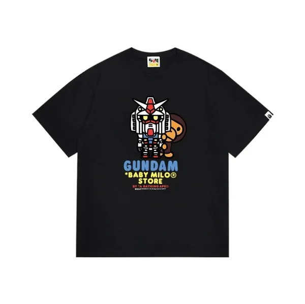 A Bathing Ape Plaid猿人头印花 Black T-Shirt - 5