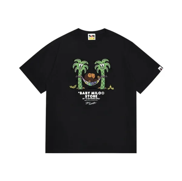 A Bathing Ape Plaid猿人头印花 Black T-Shirt - 7