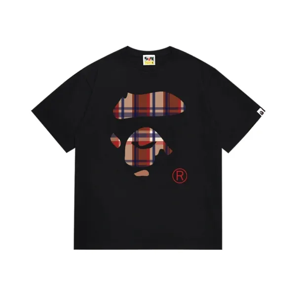 A Bathing Ape Plaid猿人头印花 Black T-Shirt - 10