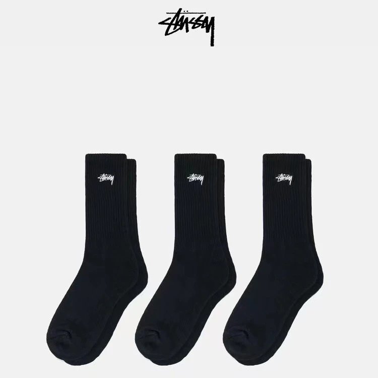 Stussy Classic Crew Socks Black White Gray Ribbed