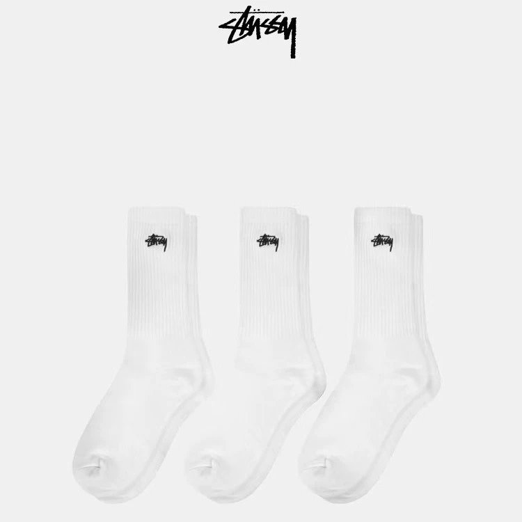Stussy Classic Crew Socks Black White Gray Ribbed