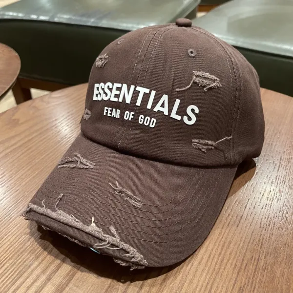 Fear of God Essentials Distressed Brown Baseball Cap - 1