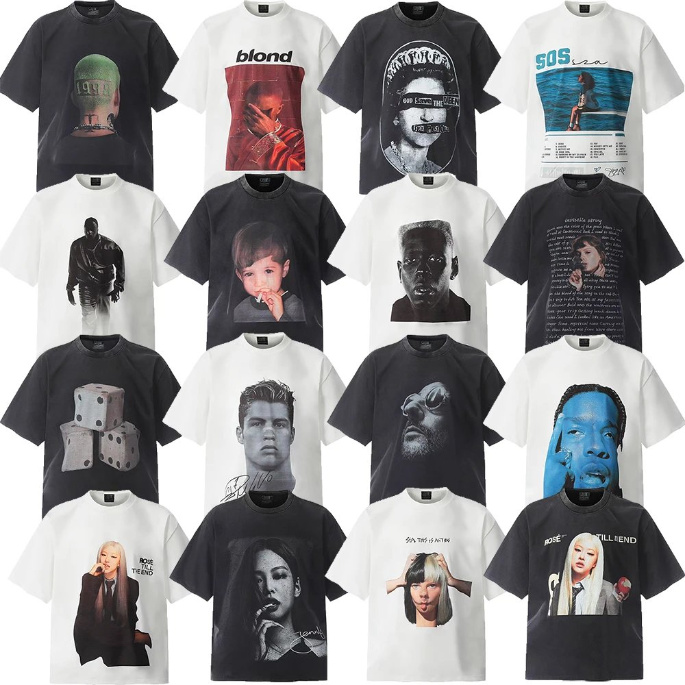 Portrait Print Heavy Cotton Distressed T-Shirt