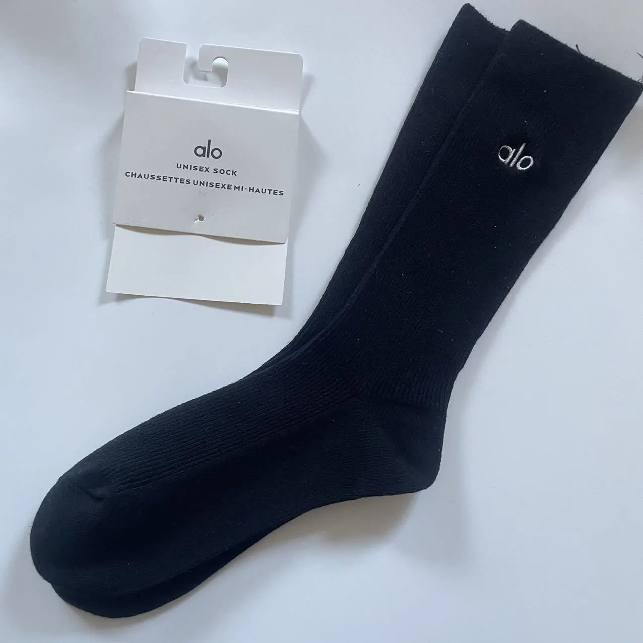 Double Needle Embroidered Letter High Crew Socks photo 2