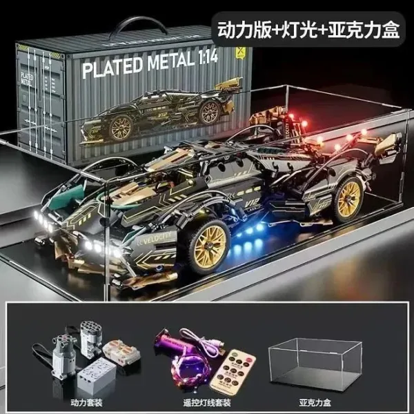 Plated Metal 1:14 V12 Velocity RC Car with Motor, LED Lighting, and Acrylic Display Case - 1