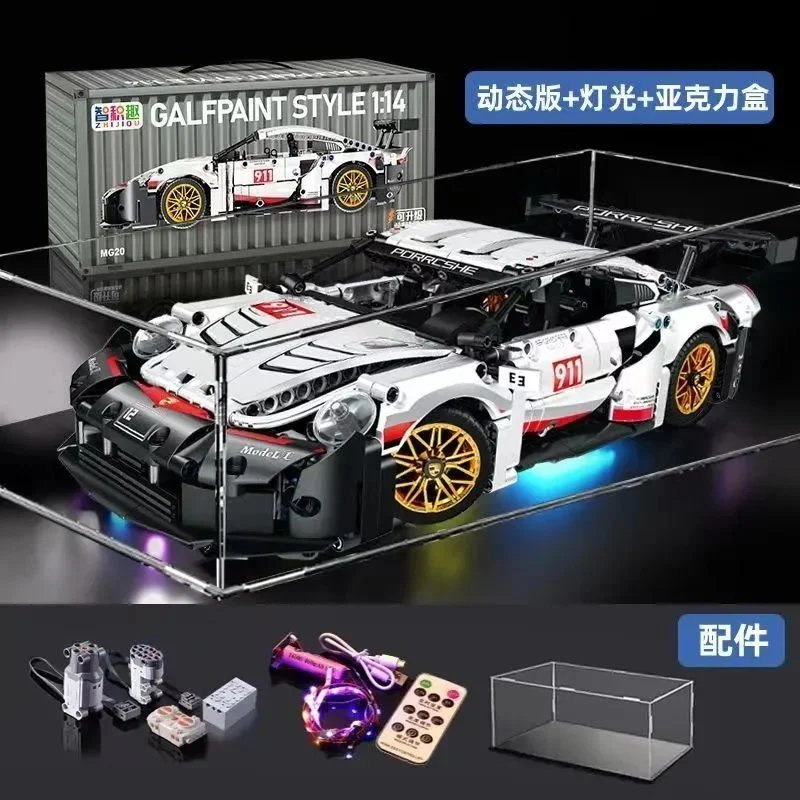 Galfpaint Style 1:14 Porsche 911 GT3 R Racing Car Model Kit with LED Lighting and Acrylic Display Case