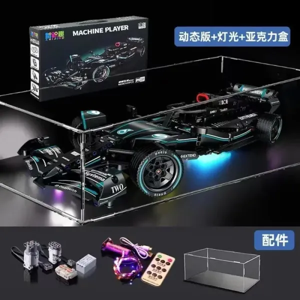 ZHIJIGU Machine Player F1 Racing Car Model with LED Lights and Acrylic Display Case - 1