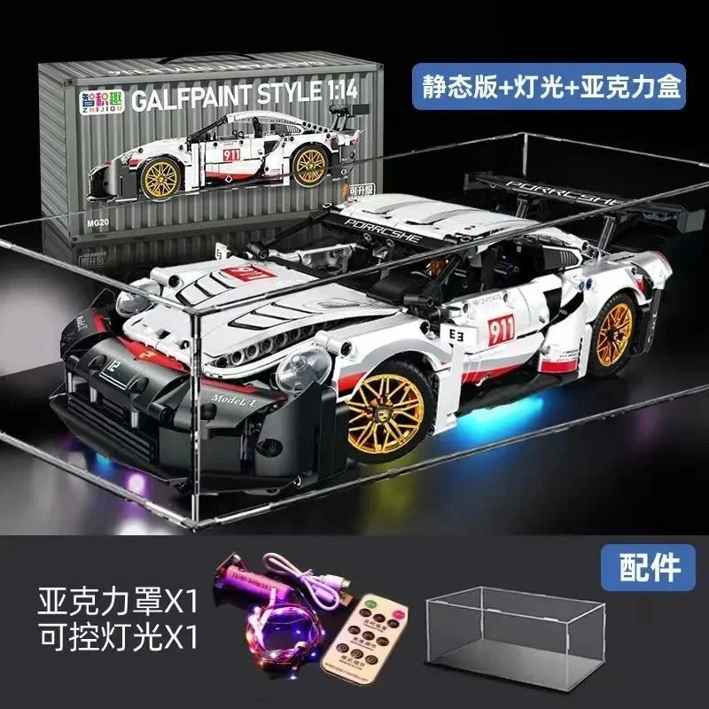 MOC Galfpaint Style 1:14 Porsche 911 GT3 R Model Kit with LED Lighting and Acrylic Display Case