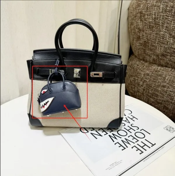 Hermès Birkin Bag with Shark Charm Beige and Black Handbag - 1