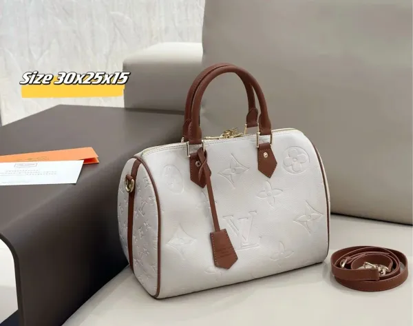 Louis Vuitton Speedy 30 Monogram Empreinte White and Brown Leather Handbag - 1