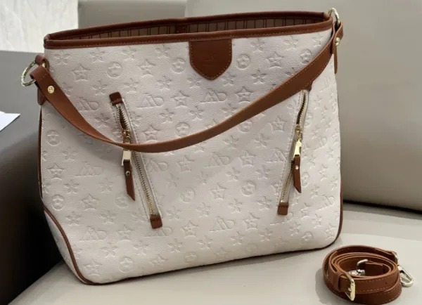 Design Monogram Embossed Shoulder Bag White and Brown - 1