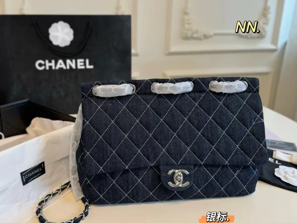 Chanel Classic Flap Bag Denim Navy with Silver Hardware Handbag - 1
