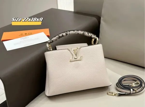 Louis Vuitton Capucines BB White Taurillon Leather Handbag with Python-Print Handle - 1