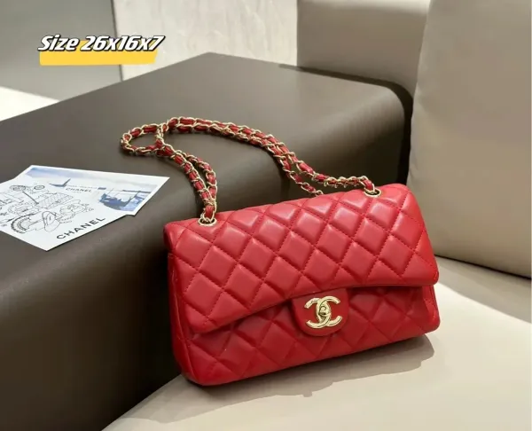 Chanel Classic Flap Bag Red Quilted Leather Shoulder Bag - 1
