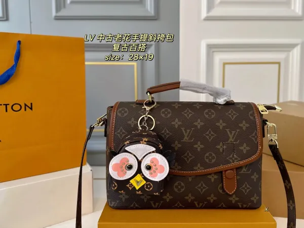 Louis Vuitton Monogram Canvas Owl Charm Satchel Bag Brown Shoulder Bags - 1