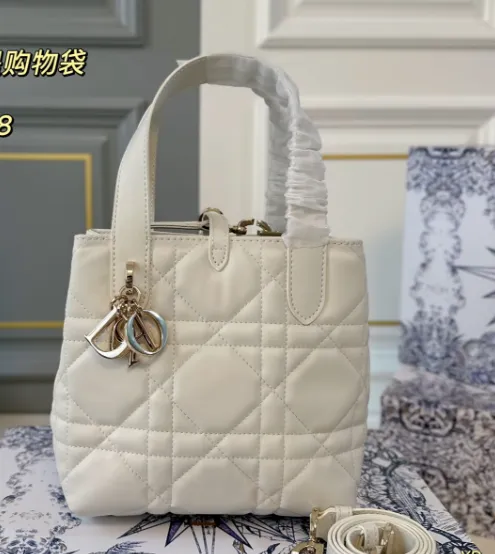 Dior Lady Dior Mini White Quilted Leather Handbag - 1