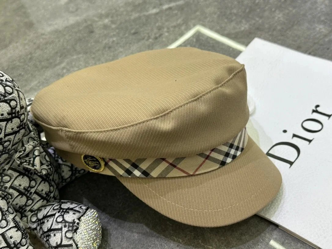 Burberry Check Print Baseball Cap Beige Black White Red - 6