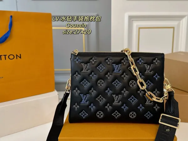 Louis Vuitton Coussin Crystal-Embellished Black Chain Crossbody Bag - 1
