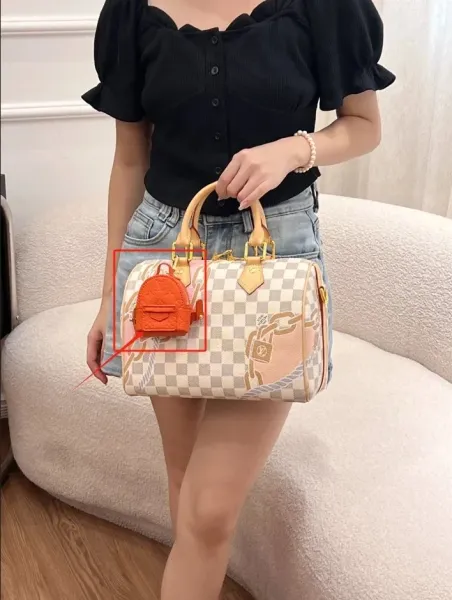 Louis Vuitton Speedy 25 Damier Azur with Orange Mini Backpack Charm Handbag - 1