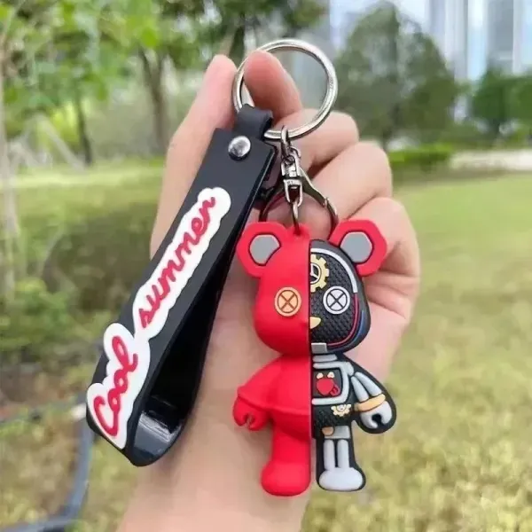 Design Bear Split Personality Keychain with 'Cool Summer' Strap Accessories - 1