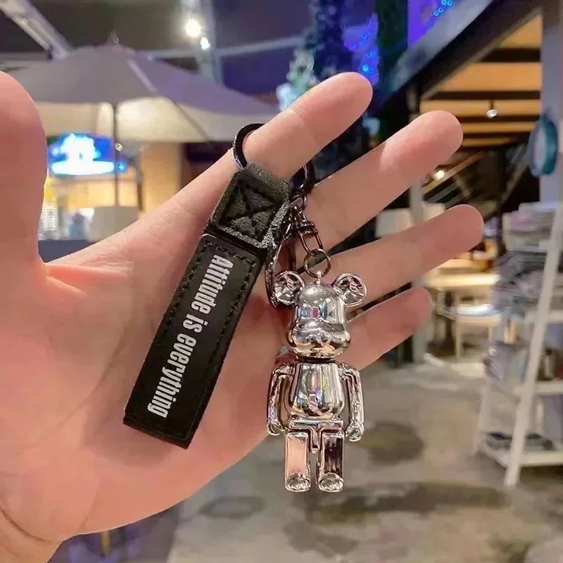 Medicom Toy BE@RBRICK Chrome Silver Keychain with 'Attitude Is Everything' Strap Accessories