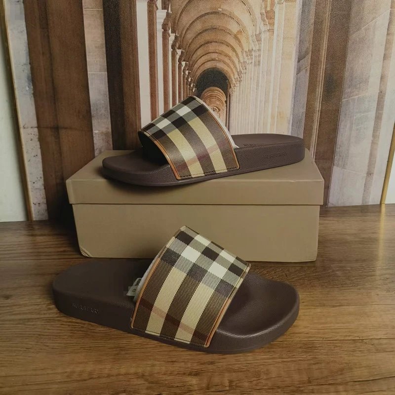 Burberry Check Slide Sandals Brown - 20