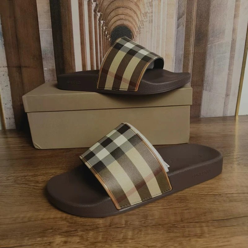 Burberry Check Slide Sandals Brown - 19