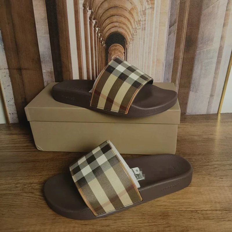 Burberry Check Slide Sandals Brown - 21