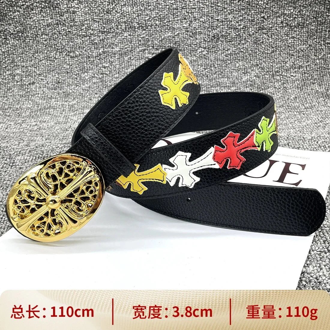 Philipp Plein Skull & Star Embossed Black Leather Belt - 17