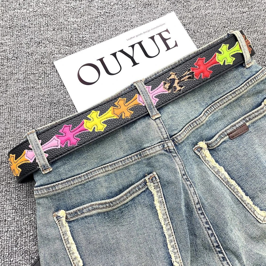 Philipp Plein Skull & Star Embossed Black Leather Belt - 3