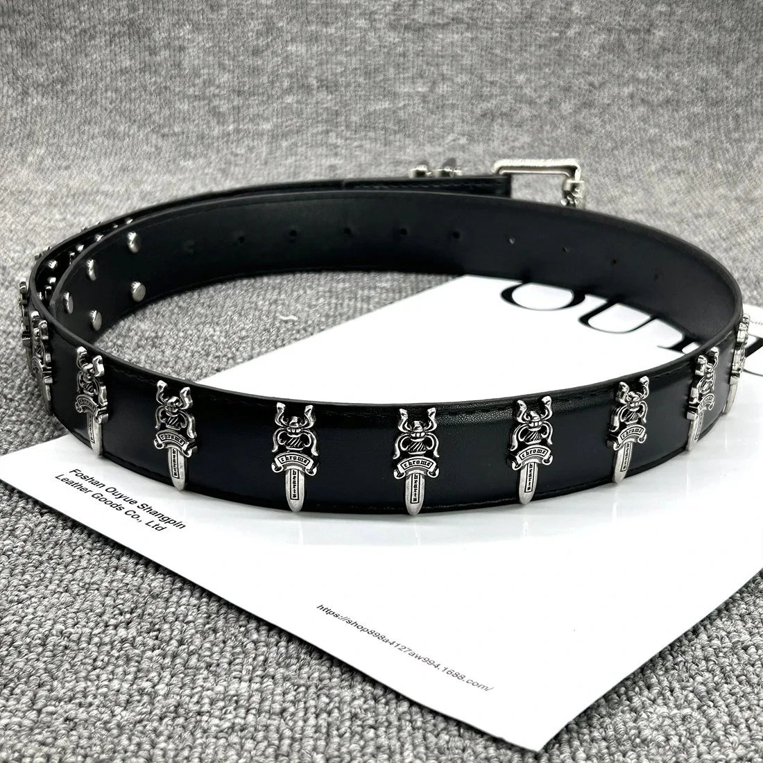 Philipp Plein Skull & Star Embossed Black Leather Belt - 37