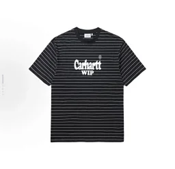 thumbnail for C*arhart striped short sleeve monogram print vintage loose fit versatile couple half-sleeve