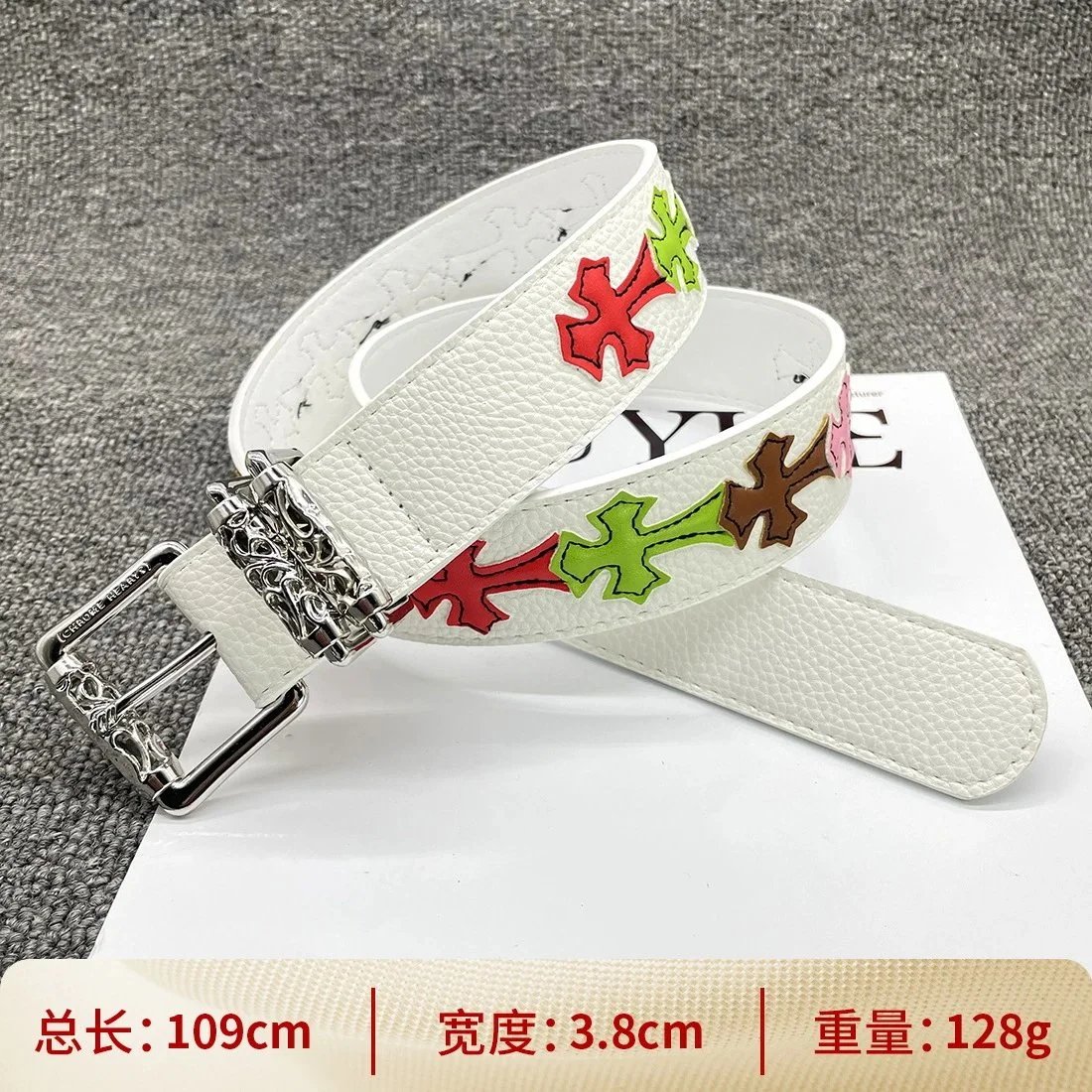 Philipp Plein Skull & Star Embossed Black Leather Belt - 43