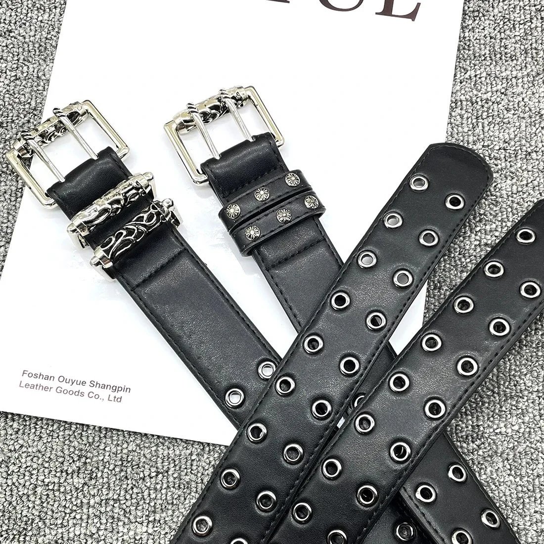 Philipp Plein Skull & Star Embossed Black Leather Belt - 29