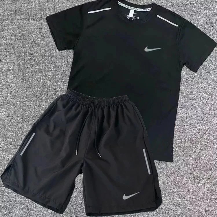 Reflective Hook Quick Drying Short Sleeve Set Black