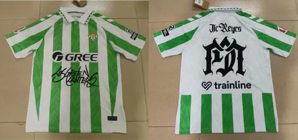 Design Real Betis x JC Reyes Green and White Striped Football Jersey - 1