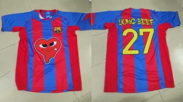 FC Barcelona x Custom Heart Graphic Jersey Red Blue Striped Soccer Jersey - 1